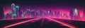 Futuristic Synthwave Cityscape Banner with Abstract Road Trails, generative AI