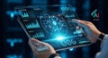 Futuristic Tablet with Advanced AI-Powered Analytics Interface Visualizing Complex Data and Insights Royalty Free Stock Photo