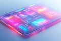 A futuristic tablet displays glowing graphs and data visualizations Royalty Free Stock Photo