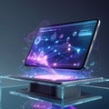 Futuristic Tablet Levitating Above Another Display With Glowing Energy technology Royalty Free Stock Photo