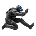Futuristic tactical agent in advanced combat armor with blue visor and protective suit Royalty Free Stock Photo