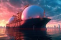 Futuristic tanker transporting oil or liquefied gas on the high seas, international trade in petroleum products, AI Generated