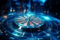 Futuristic target with glowing lines and bokeh background. 3D rendering