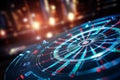 Futuristic target with glowing lines and bokeh background. 3D rendering