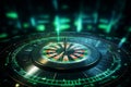 Futuristic target with glowing lines and bokeh background. 3D rendering