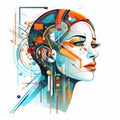 Futuristic Tech Design: Colorful Graffiti-style Woman With Asymmetrical Head Royalty Free Stock Photo