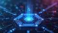 Futuristic tech illustration shows data analytics. Hexagon honeycomb digital field, private info network, encrypted data, Royalty Free Stock Photo