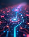 Futuristic tech illustration shows interconnected network. Digital grid displays innovative tech processes. Modern networking,