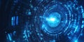 Futuristic tech interface with a glowing center and data code rings, Royalty Free Stock Photo