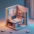 Futuristic Tech Workstation with Coding Screens and Servers Royalty Free Stock Photo