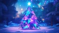 Futuristic techno christmas tree with metallic elements in a winter wonderland Royalty Free Stock Photo