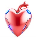 a futuristic and technological red heart-shaped metallic object, electronic device for health Royalty Free Stock Photo