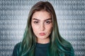 Futuristic and technological scanning of the face of a beautiful woman for facial recognition and scanned person. It can serve to Royalty Free Stock Photo