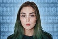 Futuristic and technological scanning of the face of a beautiful woman for facial recognition and scanned person. It can serve to Royalty Free Stock Photo