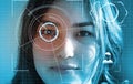 Futuristic and technological scanning of the face of beautiful woman for facial recognition and scanned person. It can Royalty Free Stock Photo