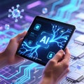 Artificial Intelligence at Your Fingertips Human Interaction with Advanced Technology, generative AI Royalty Free Stock Photo
