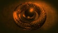 Futuristic technology as a torus object attacked by a fireball explosion