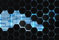 Futuristic technology background with blue glow and hexagons