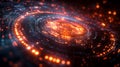 Futuristic technology background with circular data flow and glowing orange light high tech digital network and cyber security Royalty Free Stock Photo
