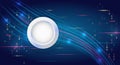 Futuristic technology background with flowing digital lines and binary code around a circular interface, symbolizing data transfer Royalty Free Stock Photo