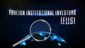 Futuristic technology background of Foreign Institutional Investor FII text with magnifying glass and world map
