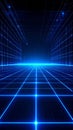 Futuristic technology background with a glowing blue digital grid moving into infinity Royalty Free Stock Photo