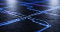 Futuristic technology background with glowing circuit on dark hexagonal surface, abstract concept for computer data, blockchain Royalty Free Stock Photo