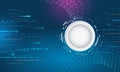Futuristic technology background with glowing circular interface, flowing hexagonal grid and data arrows. Concept of digital Royalty Free Stock Photo