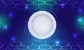 Futuristic technology background with glowing circular interface and hexagonal grid, featuring neon blue and purple lights, ideal Royalty Free Stock Photo