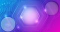 Futuristic technology background with glowing hexagon frame, digital circles, and abstract data waves in blue and purple gradient Royalty Free Stock Photo