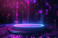 Futuristic Technology Background with Glowing Hologram Elements and Circular Podium for Product Royalty Free Stock Photo