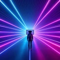Futuristic technology background with a man in front of a colorful laser beam Royalty Free Stock Photo
