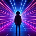 Futuristic technology background with a man in front of a colorful laser beam Royalty Free Stock Photo
