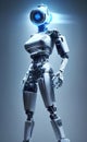 Futuristic technology background with robots and technological cybernetics devices, Generative Ai