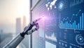 Futuristic technology banner featuring glowing robot hand interacting with