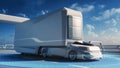 Futuristic Technology Concept: Autonomous Self-Driving Lorry Truck with Cargo Trailer Drives on the