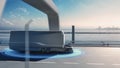 Futuristic Technology Concept: Autonomous Self-Driving Lorry Truck with Cargo Trailer Drives on the
