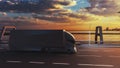 Futuristic Technology Concept: Autonomous Self-Driving Truck with Cargo Trailer Drives on the Road Royalty Free Stock Photo