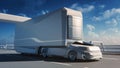 Futuristic Technology Concept: Autonomous Self-Driving Truck with Cargo Trailer Drives on the Road Royalty Free Stock Photo