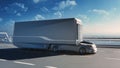 Futuristic Technology Concept: Autonomous Self-Driving Truck with Cargo Trailer Drives on the Road Royalty Free Stock Photo