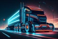 Futuristic Technology Concept: Autonomous Self-Driving Truck with Cargo Trailer Drives on the Road with Scanning Sensors Royalty Free Stock Photo