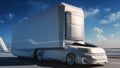 Futuristic Technology Concept: Autonomous Self-Driving Truck with Cargo Trailer Drives on the Road Royalty Free Stock Photo