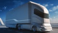 Futuristic Technology Concept: Autonomous Self-Driving Truck with Cargo Trailer Drives on the Road Royalty Free Stock Photo