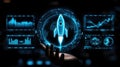 Futuristic technology concept with digital rocket and data interfaces Royalty Free Stock Photo