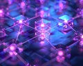 Abstract network of glowing cubes with pink light, interconnected nodes, futuristic technology concept Royalty Free Stock Photo