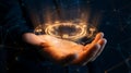 Futuristic Technology Concept Hand Holding Glowing Digital Interface, Innovation and Modernization in Business Royalty Free Stock Photo