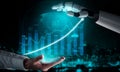 Futuristic Technology Concept with Robotic Hand Reaching for Data Visualization and Business Growth Representation Royalty Free Stock Photo