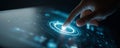 Futuristic technology digital interface hologram finger touch innovation blue light cyber screen user data futuristic technology Royalty Free Stock Photo