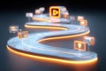Generative AI Futuristic digital pathways with streaming icons representing technology and connectivity business c Royalty Free Stock Photo