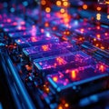 Futuristic Technology Display with Neon Lights and Circuit Boards Royalty Free Stock Photo